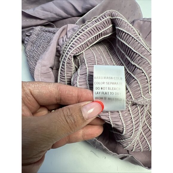 Le lis Collection Sz S  Mini Dress Mock Satin Purple Open Back Ruffle Hem - Picture 7 of 9